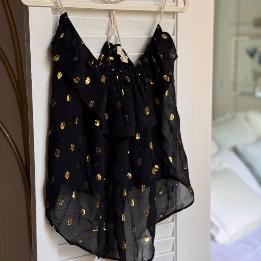 Étoile Isabel Marant Black Sheer Cami Top with Gold Accents